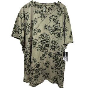INC International Concepts T-shirt XXL Olive Green Floral Short Sleeve Tee NEW